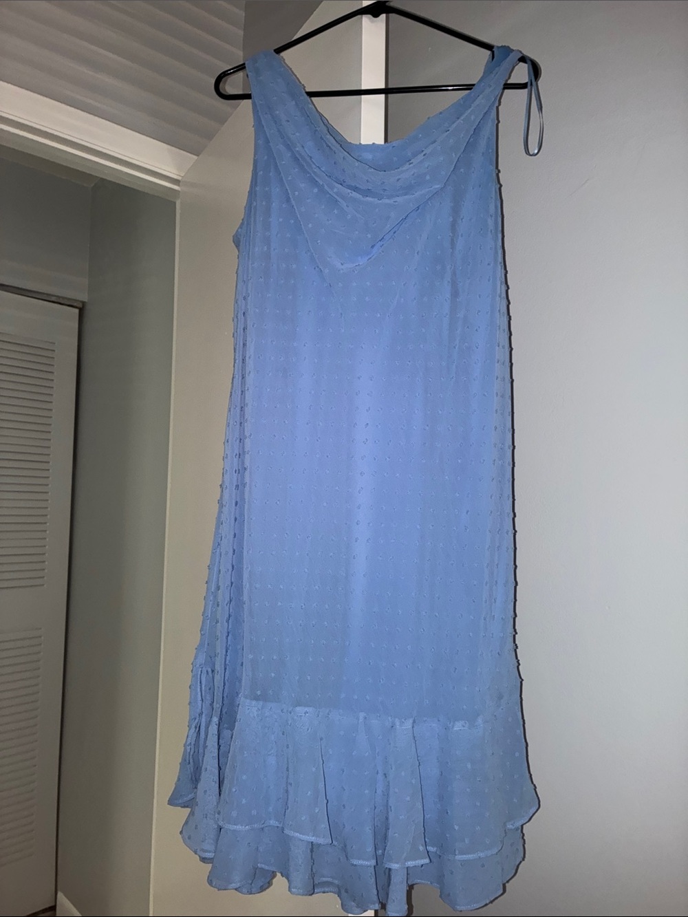Signature by Robbie Bee Sky Blue Swiss Dot Chiffon Dress